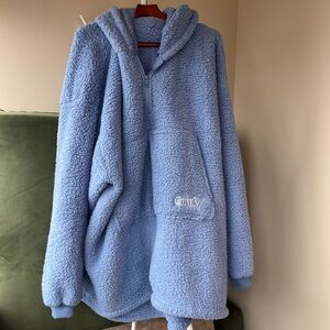 The Comfy - The Teddy Bear Quarter-Zip Light Blue Plush Hooded Pullover - EUC